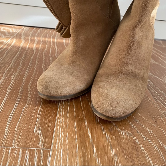 Tan Suede Cowgirl High Heels Boots Size 7 - Picture 7 of 14